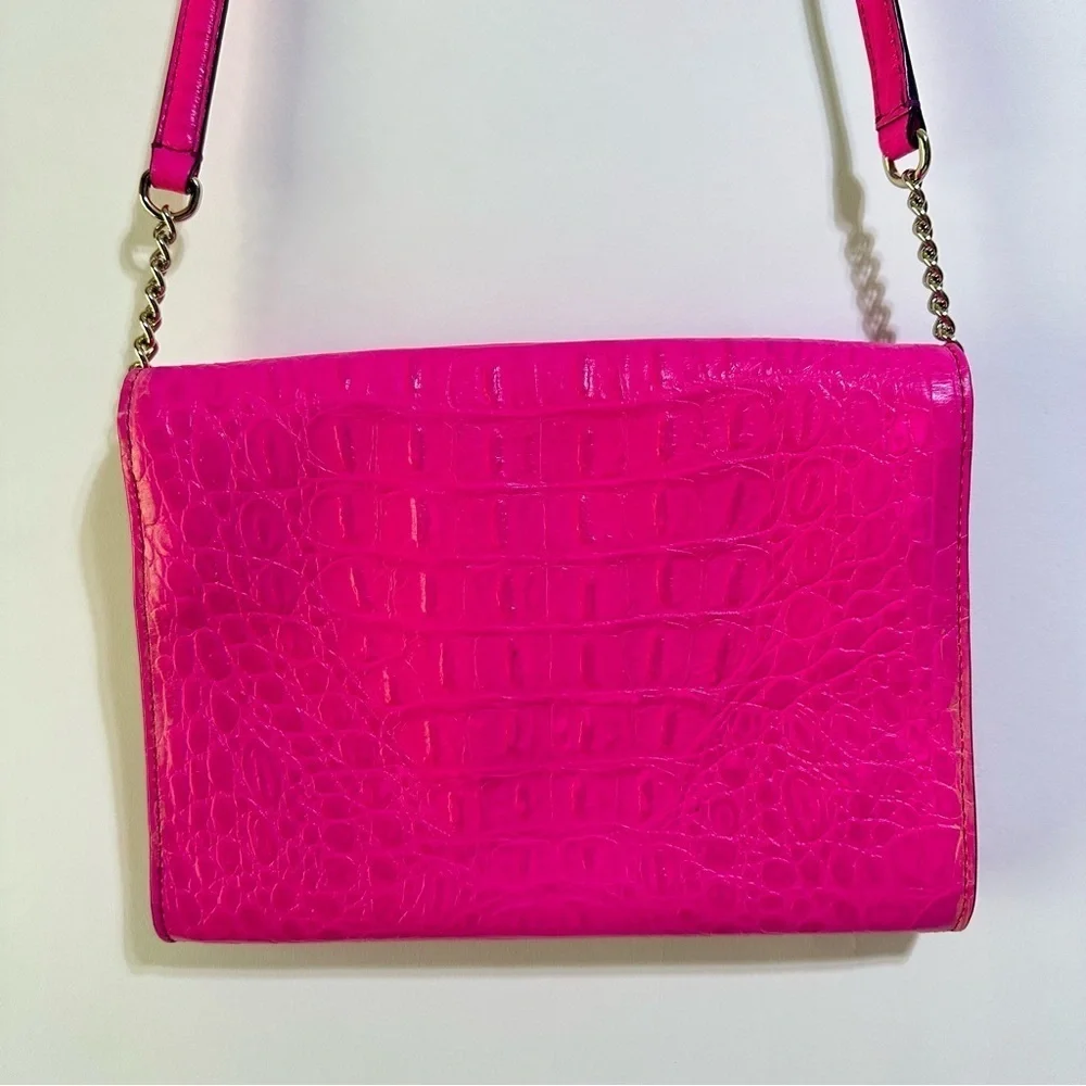 Kate Spade Fiona Orchard Valley neon pink croc embossed leather crossbody bag - Picture 7 of 14